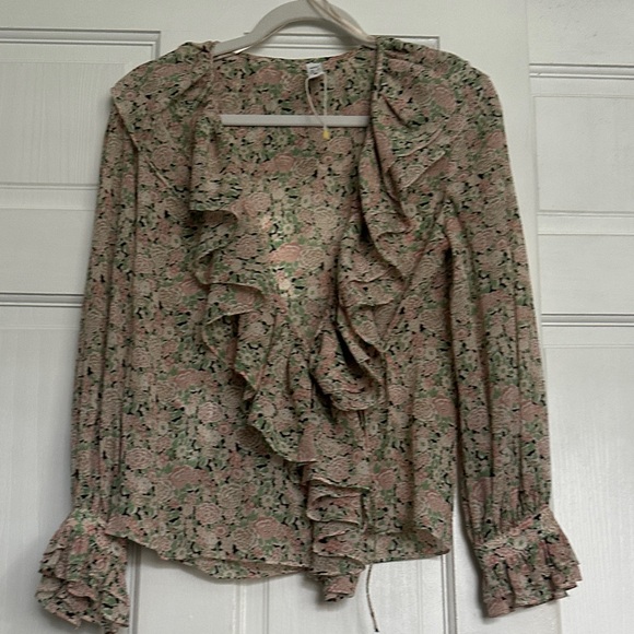Mango Floral Ruffle Blouse - Pink and Green - Picture 1 of 7